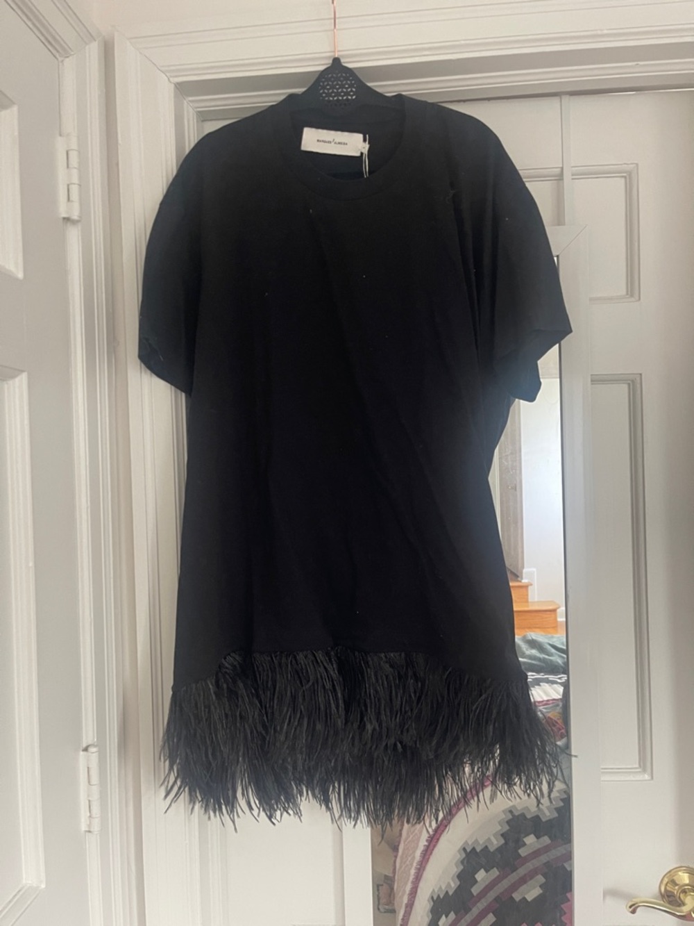 Marques Almeida Black Feather Hem Tee Dress